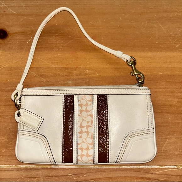 Coach White and Brown Wristlet - Picture 1 of 5